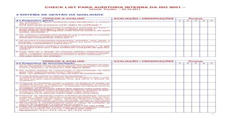 71082940 Check List Para Auditoria Interna Da Iso 9001 2000 Pdf