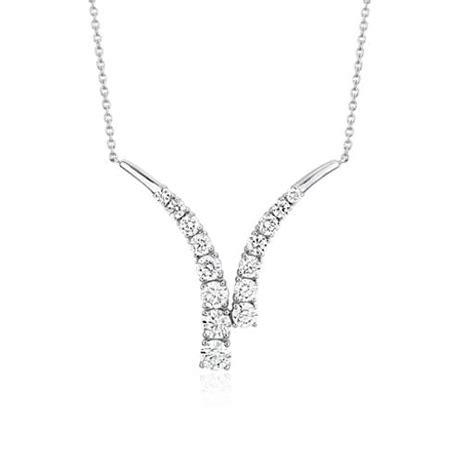 Diamond V Necklace In 14k White Gold 1 Ct Tw Blue Nile