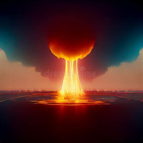 Fiery Nuclear Explosion The Fireball Rises Fiery Cloud Of Smoke