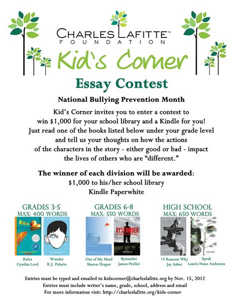 Kids Corner Hosts Essay Contest Charles Lafitte Foundation