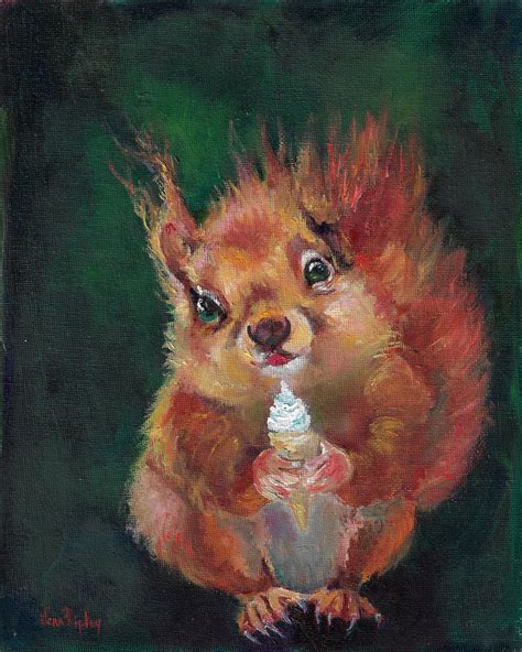 Original Oil Painting Of Squirrel Squirrel And Ice Cream Etsy