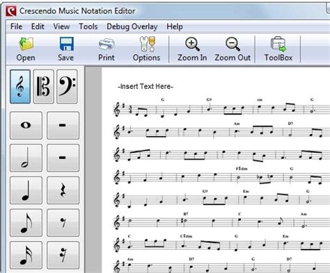 Using a free form sheet music layout, you can write your song, score, or composition your way. Crescendo Music Notation Editor