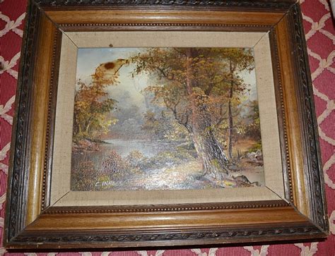 1 X Vintage Framed Oil Painting Of Woodland Scene With Lake Signed C