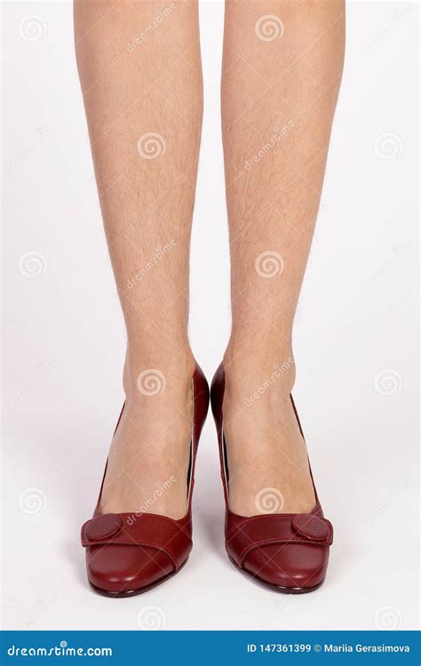 Hairy Legs Of A Woman In Red Shoes Stock Image Image Of Thin