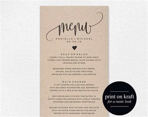 Rustic Wedding Menu Wedding Menu Template Menu Cards Menu Etsy