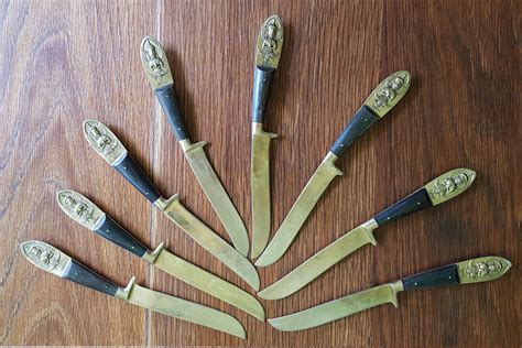 Set Of 6 Vintage Knives With Buddha Relief Made By Siam Thailand In