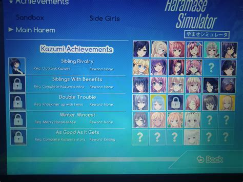 Haramase Simulator Achievement Guide Ren Py Games List In My Harem Menu I Cant Select Other