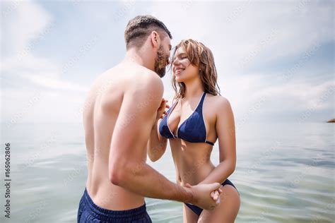 Sexy Couple At Seaslim Bodylong Hairswimwearswimsuitbeautiful Tan