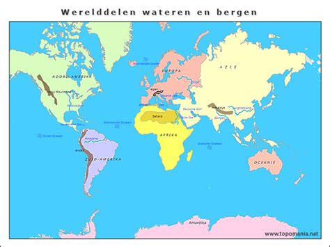 Topografie Werelddelen Wateren En Bergen