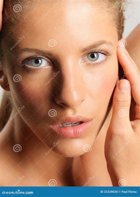 Beauty Portrait Young Woman Touching Her Face Stock Photo Image Of