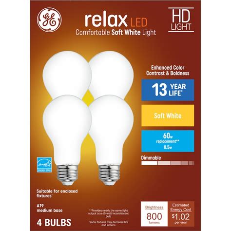Ge Relax 60 Watt Eq A19 Soft White Dimmable Led Light Bulb 4 Pack In