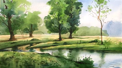Watercolor Painting Of Simple Landscape For Beginners Youtube