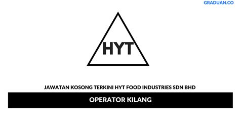 Sign up to our newsletter and stay up to date with the latest trends, market insights and business opportunities in the f&b industry. Permohonan Jawatan Kosong HYT Food Industries Sdn Bhd ...