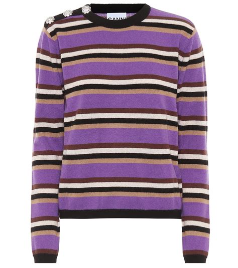 Ganni Embellished Striped Cashmere Sweater In Purple Lyst