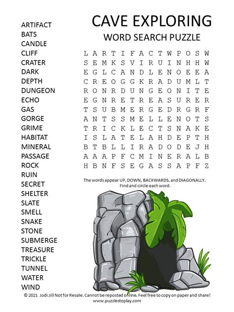 Cave Exploring Word Search Puzzle Puzzles To Play