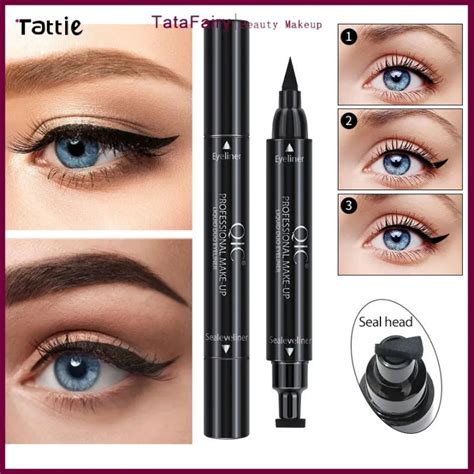 Tattie【ready Stock】 Qic Liquid Eyeliner Black Double Headed Stamps Eye Liner Triangle Wing