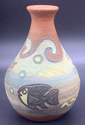 Vintage Pablo Seminario Urubamba Pottery Vase Cusco Handmade Peru Fish