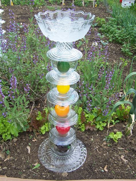 Glass Garden Sculpture - Name: Garden Harvest | Glass garden art, Recycled garden art, Glass garden