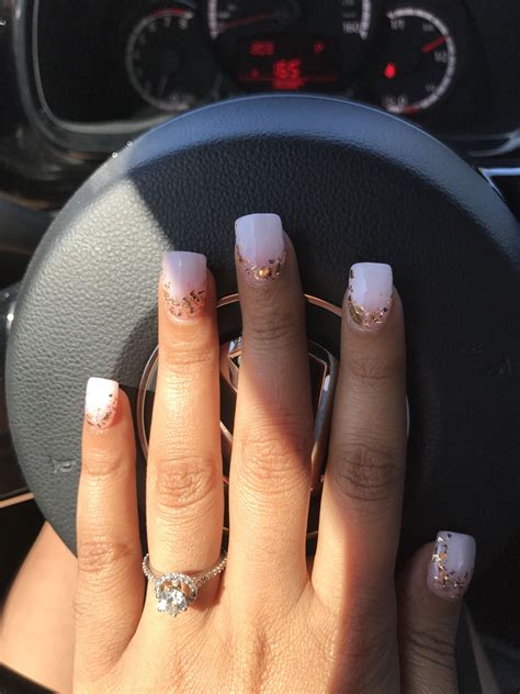 ombre milky white and gold foil dipping powder nails powder nails dipped nails dip powder nails