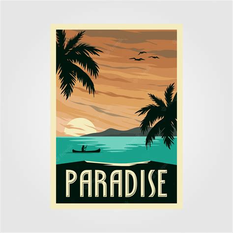 Premium Vector Tropical Paradise Beach Vintage Poster