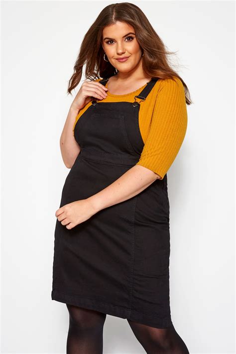 Black Denim Pinafore Dress Plus Size 16 To 36 In 2020 Denim Pinafore Plus Size Pinafore