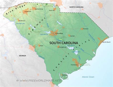 Physical Map Of South Carolina