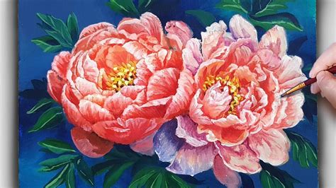 How To Paint Peony Acrylic Painting For Beginner Easy Flowers 아크릴화