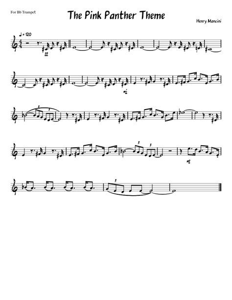 The Pink Panther Theme Sheet Music For Trumpet In B Flat Solo