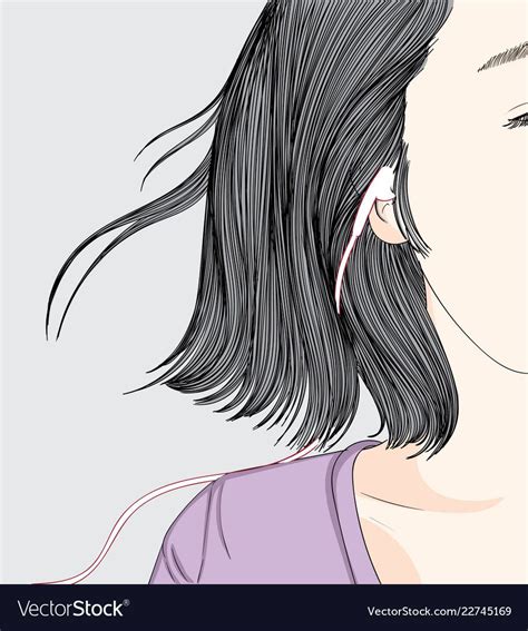Women Are Listening To Music In One Ear Doodle Art Concept