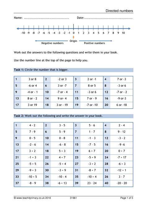 Worksheets On Directed Numbers