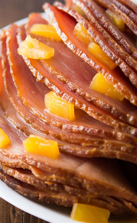 Pour the brown sugar and pineapple glaze over the ham. Crock Pot Brown Sugar Pineapple Ham Recipe - Slow Cooker Ham