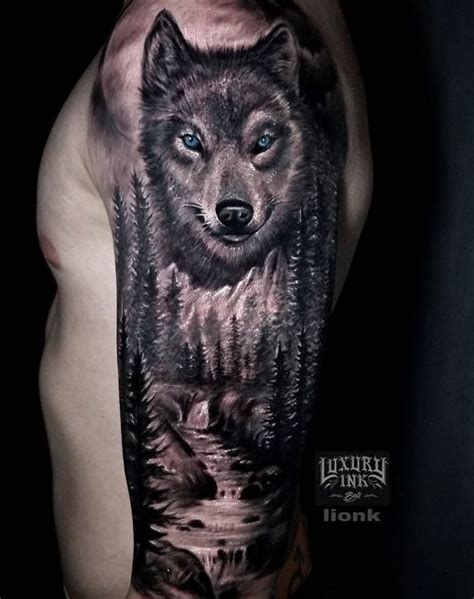 Wolf Howling At Moon Guys Realistic Forearm Sleeve Ta