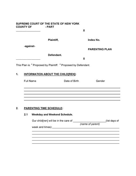 49 Free Parenting Plan And Custody Agreement Templates Templatelab