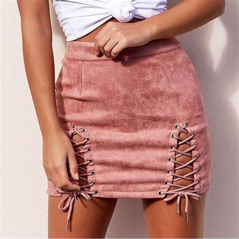 touhonest sexy lace up leather suede mini skirts women vintage pencil skirts sexy high waist