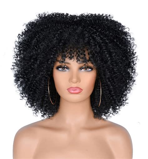 Buy Annisoul 10inch Short Curly Afro Wigs For Black Women Bomb Afro Kinky Curly Wig With Bangs