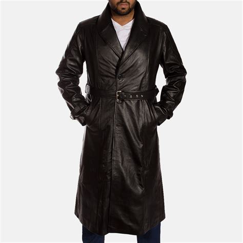 men s hooligan black leather trench coat