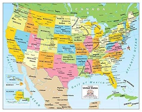 Colorful Political United States Wall Map Gloss Laminated Wide World