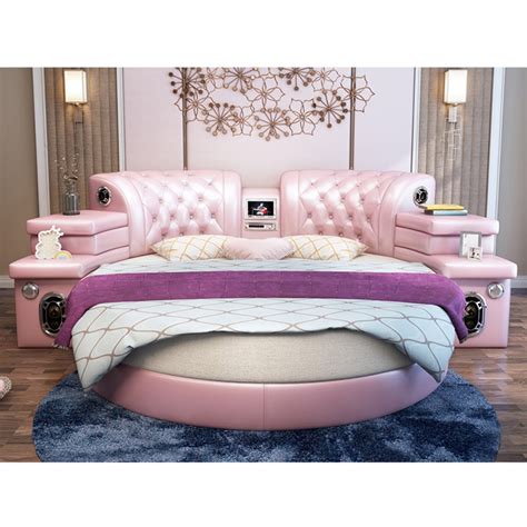 Girls Bedroom Furniture Pink Big Round Leather Bed Cheap Round Beds