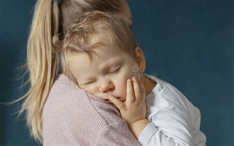 Cute Little Baby Sleeps Sweetly On Mom S Shoulder Stock Image Image