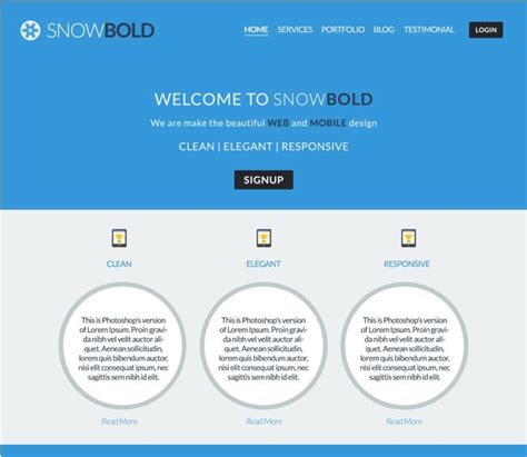 Free Flat Blue And White Website Template Psd Titanui