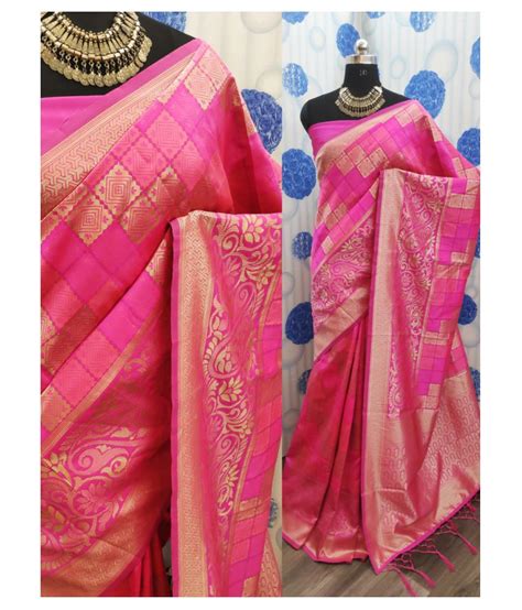 Manki Sarees Pink Banarasi Silk Saree Buy Manki Sarees Pink Banarasi Silk Saree Online At Low
