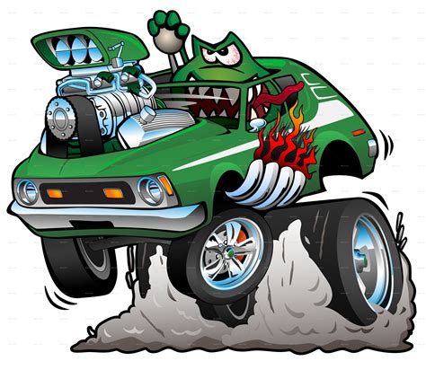 Seventies Green Hot Rod Cartoon Vector Illustration Art Cars Hot Sex Picture