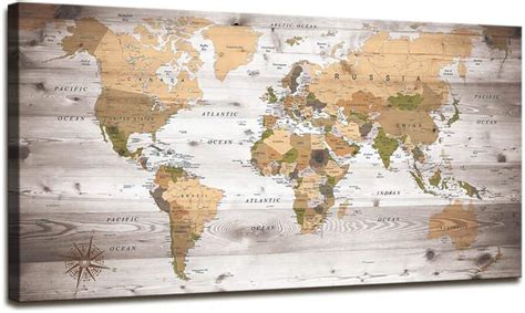 Wall Art For Living Room World Map Poster Photo Canvas Print Nautical