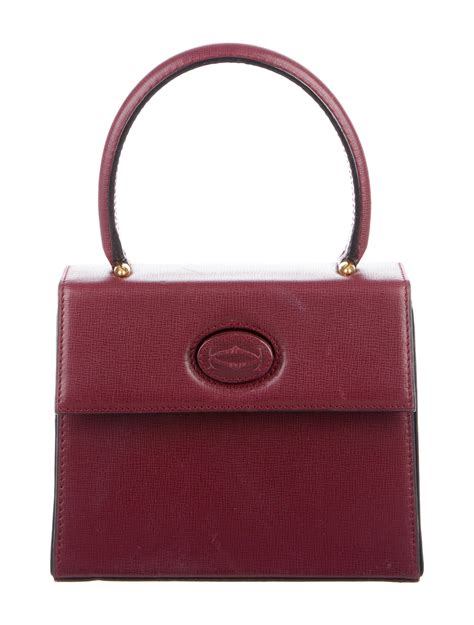 Burgundy Leather Cartier Mini Handle Bag With Gold Tone Hardware Logo