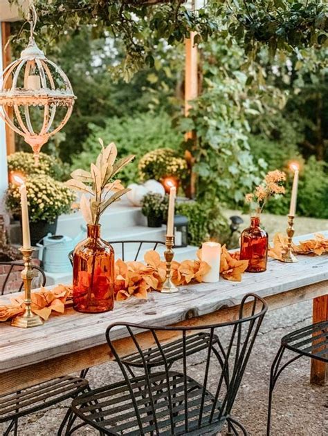 See more ideas about farmhouse dining room, farmhouse dining, dining room decor. Outdoor Fall Tablescape with Leaves - Hallstrom Home in 2020 | Fall outdoor, Fall decor, Fall ...