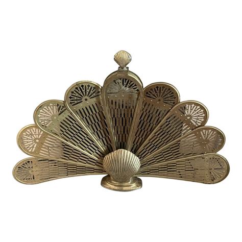 Vintage Brass Fan Fireplace Screen With Seashell Motif Chairish