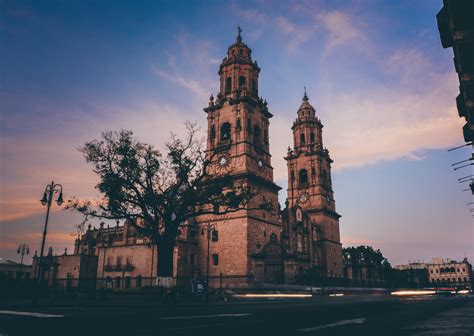 Spire Morelia Cathedral Michoacan Sky Sunrise Ornate Mexican
