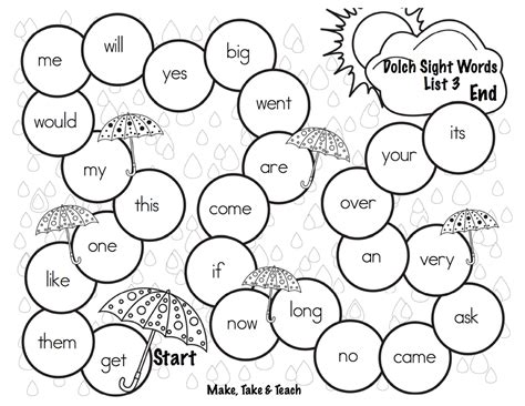 Download to print · inspire business success · easy to share Spring Themed Sight Word Game Boards - Make Take & Teach