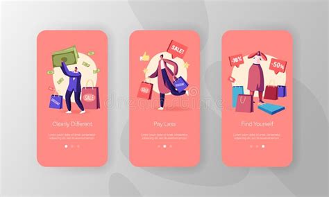 Characters Doing Shopping Mobile App Page Onboard Screen Set Seasonal
