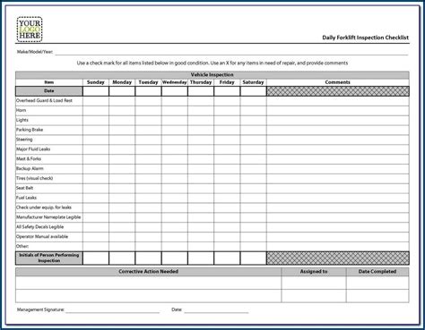 Daily Forklift Inspection Checklist Template Form Resume Examples